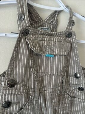 Baby Boden Tan and White Striped Cotton Overalls